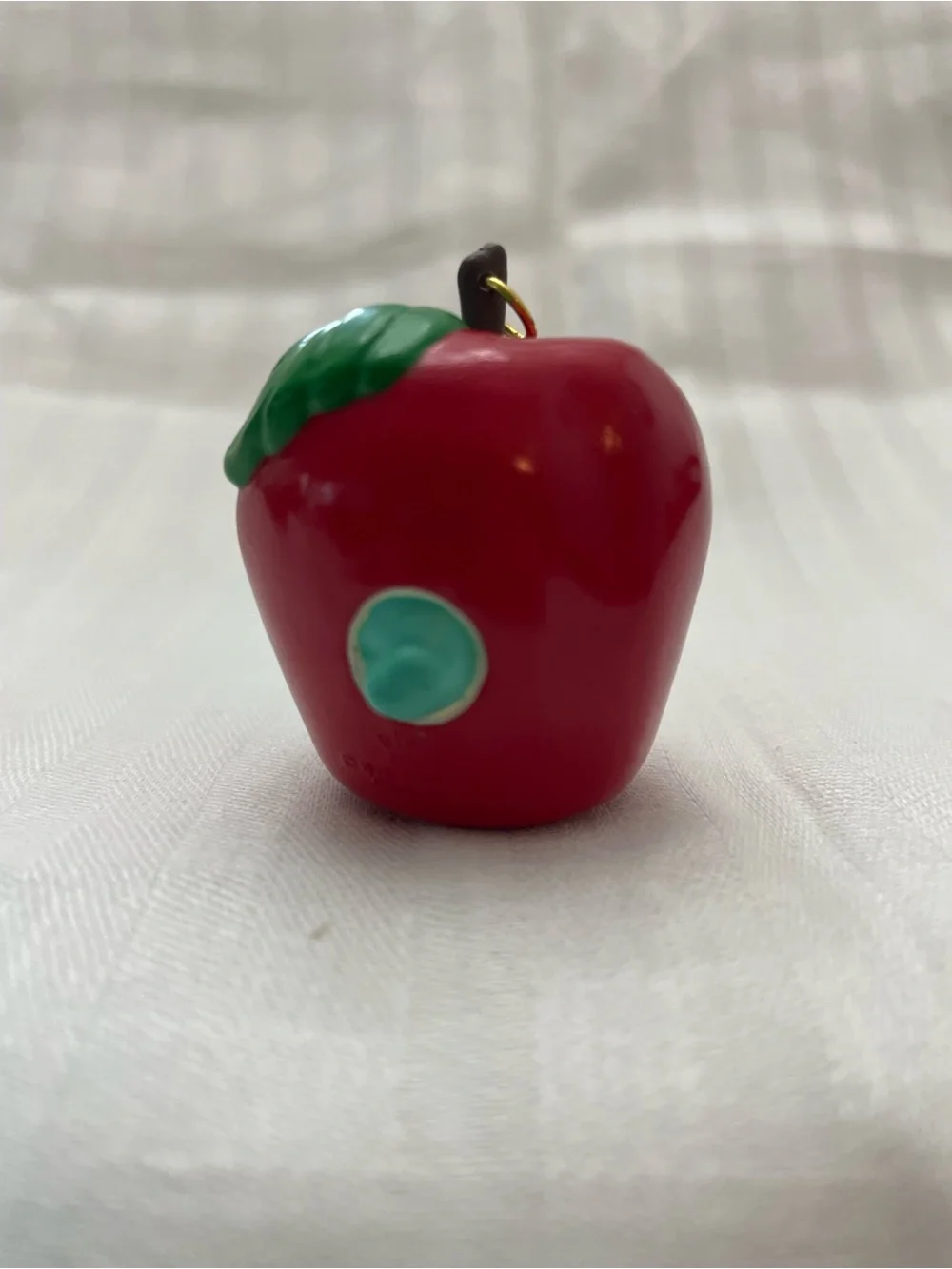 Teacher Hallmark Keepsake Apple Ornament with Green Frog and Blue Ribbon